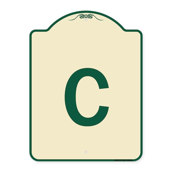 Designer Series Sign W/ Letter C, Tan & Green Heavy-Gauge Aluminum Sign, 24" x 18", TG-1824-22960